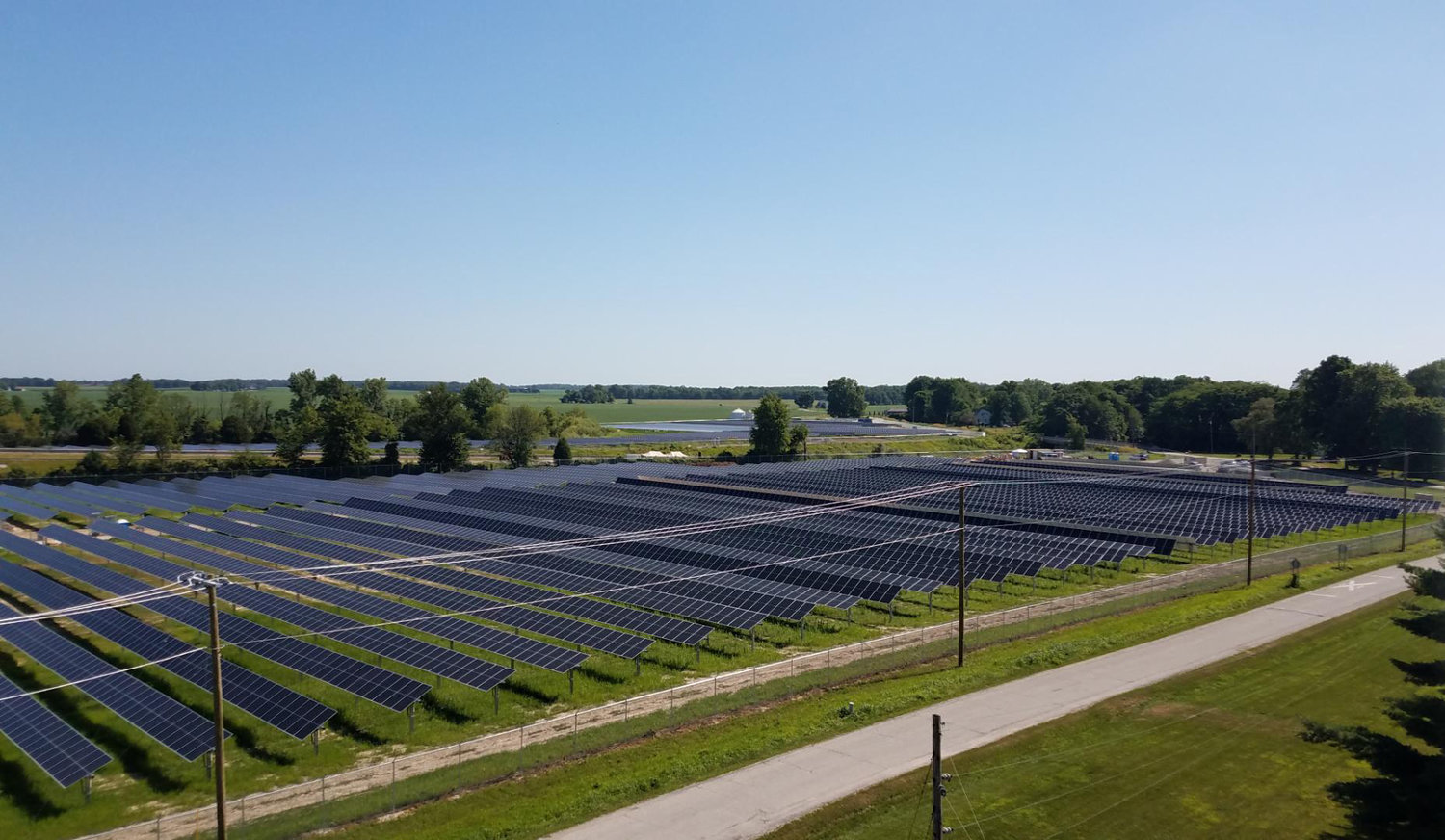 The solar panels are installed at the new solar park being built at the Crawfordsville Commerce Park off Concord Road. Crews still have to lay the cable connecting everything before the park can begin generating electricity.